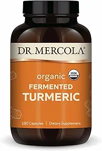 Dr. Mercola Organic Fermented Turmeric - 370 mg Fermented Turmeric - High-Bioavailability Curcuminoids - USDA Organic, Non-GMO, Gluten-Free &amp; Soy-Free - 180 Capsules (90 Servings)