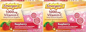 Emergen-C (30 conde, sabor a frambuesa, 1 mes de suministro Suplemento dietético mezcla de bebidas con 1000 mg de vitamina C, 0.32 paquetes onzas, cafeína libre (Pack of 2)
