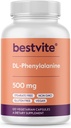 BESTVITE DL-Phenylalanine 500mg (120 cápsulas vegetarianas) - No Stearates - No Fillers - Vegan - Gluten Gratis - No GMO