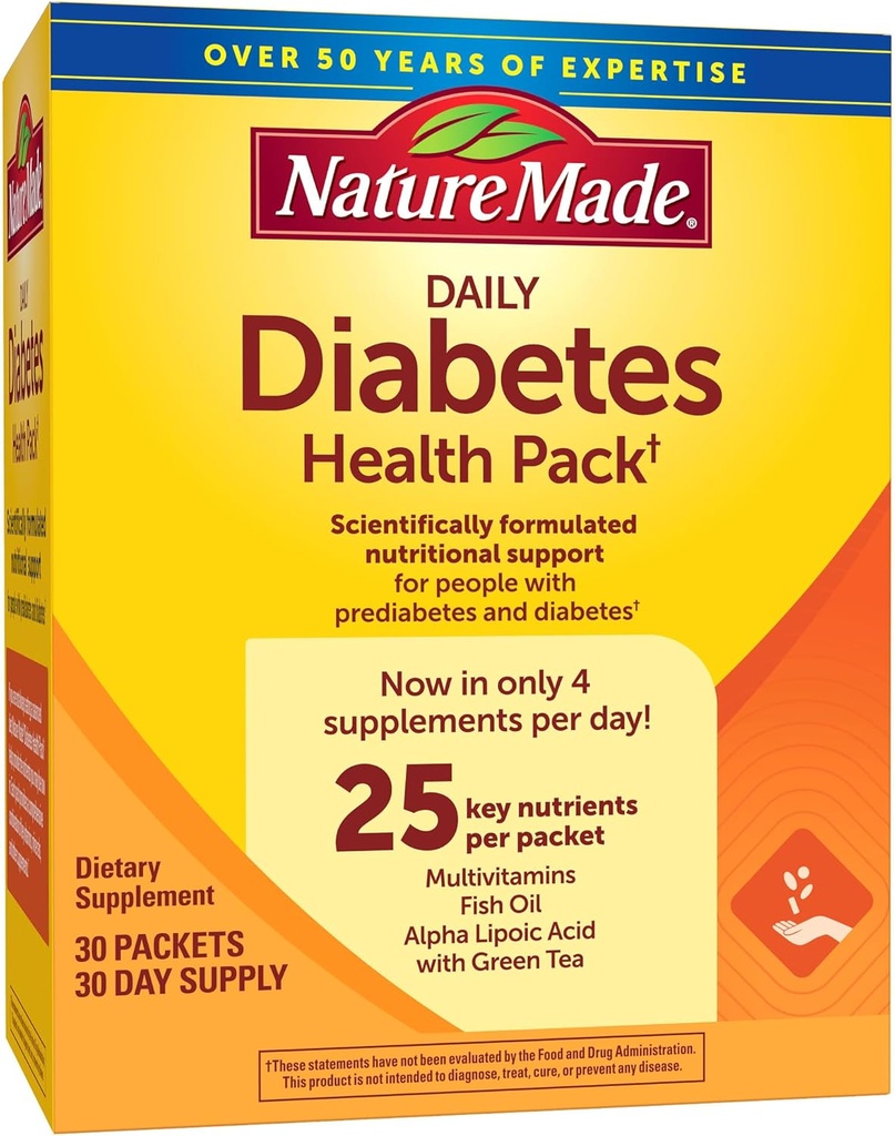 Nature Made Daily Diabetes Health Pack, Dietary Supplement for Nutritional Support, 30 Packets, 30 Day Supply