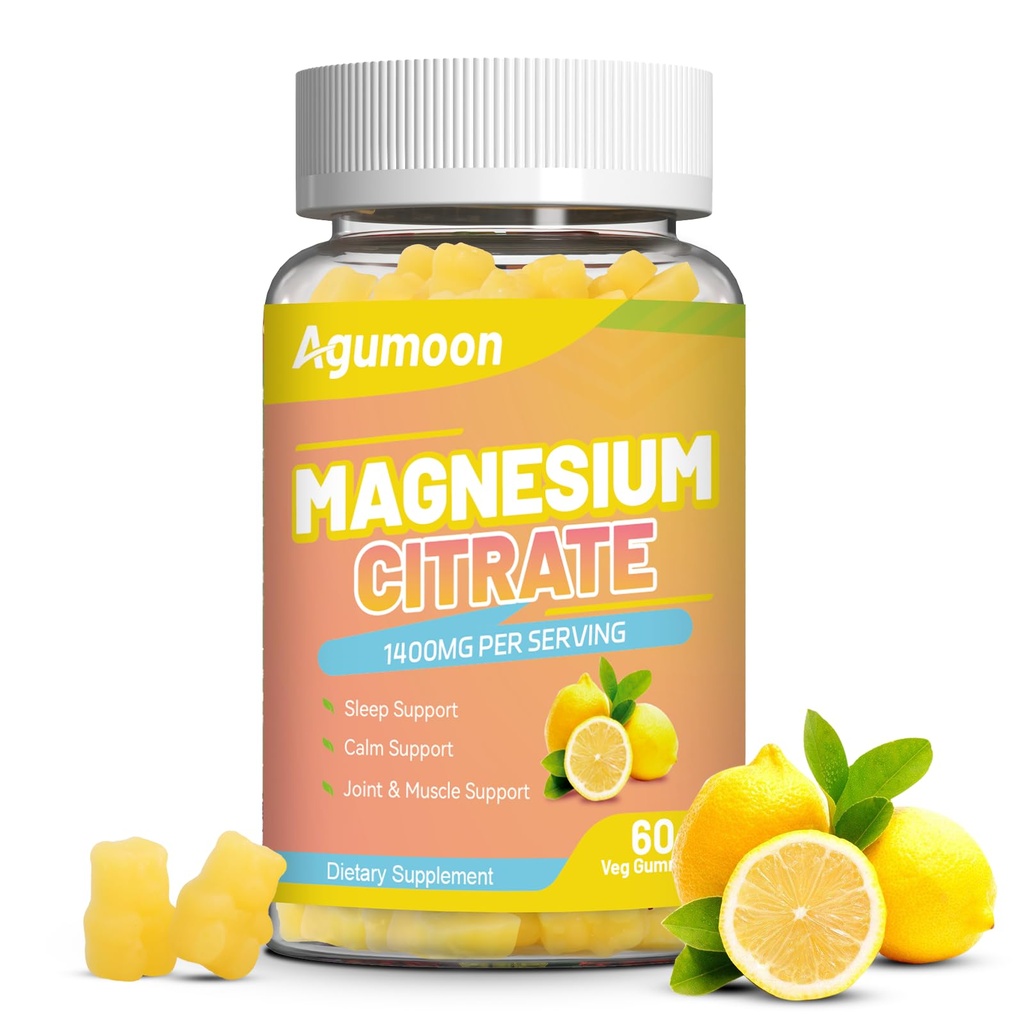 Magnesium Citrate Gummies, High Absorption Magnesium Gummies for Adults, 1400mg Extra Strength Gummy, Vegan, Non-GMO, 60 Count