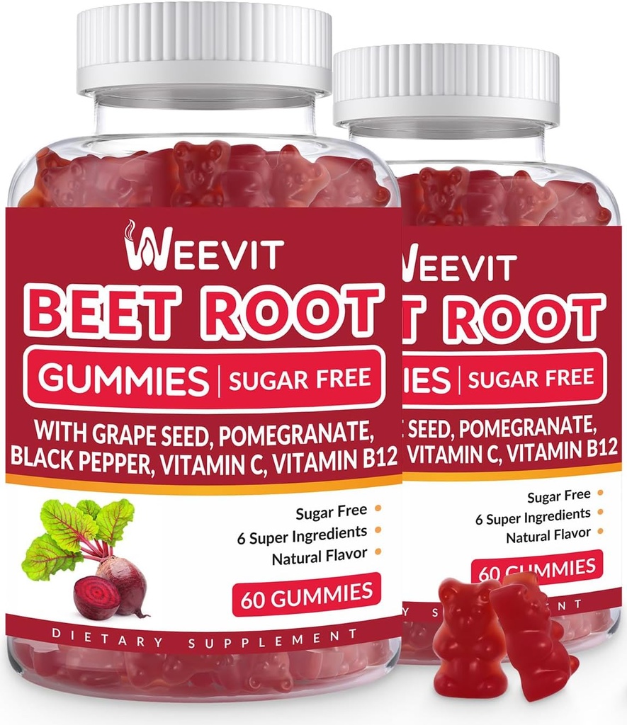 Beet Root Gummies, Nitric Oxide Suplemento para Hombre Mujeres ← Orgánica Beet Gummy con semillas de uva, granada, pimienta negra, vitamina C, B12
