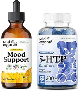 Wild &amp; Organic Mood Support Tintura 4 fl oz & 5-HTP Gummies