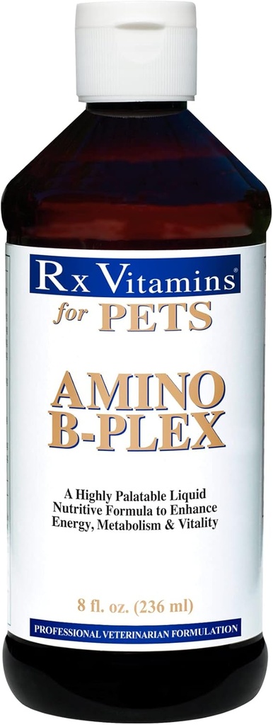 Vitaminas Rx para mascotas Amino B-Plex para perros &amp; gatos - Nutrientes saludables Mejorar el metabolismo energético &amp; Vitality - Bacon Flavor 8 fl. oz.