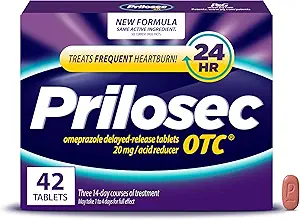 Prilosec OTC, Omeprazole Delayed Release 20mg, Acid Reducer, Treats Frequent Heartburn for 24 Hour Relief, All Day, All Night*, 20mg, 42 Tablets