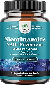 Vitamina B3 Niacinamide 500mg Capsules - Suplemento Mitocondrial de Energía y Potent - AKA Vitamina B3 Niacina 500mg Flush Gratis y Nicotinamide 500mg - Flush Free Niacin Suplemento - 180 Conde