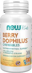 NOW Foods Supplements, BerryDophilus™ with 2 Billion, 10 Probiotic Strains, Xylitol Sweetened, Strain Verified, 60 Chewables, packaging may vary