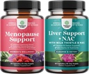 Bundle of Menopause Supplement for Hot Flashes with Dong Quai Vitex Chaste Berry " Black Cohosh and Liver Support NAC - Milk Thistle N Acetyl Cysteine with Turmeric, Choline, Dandelion " L-Glutathione
