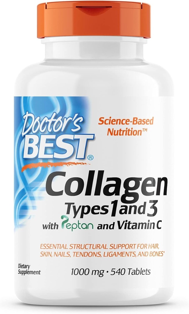 Mejor colágeno del médico Tipos 1 &amp; 3 con Peptan, No GMO, Gluten Free, Soy Free, soporta el cabello, la piel, las uñas, los bonos de Tendons, 1000 Mg, 540 Tablets