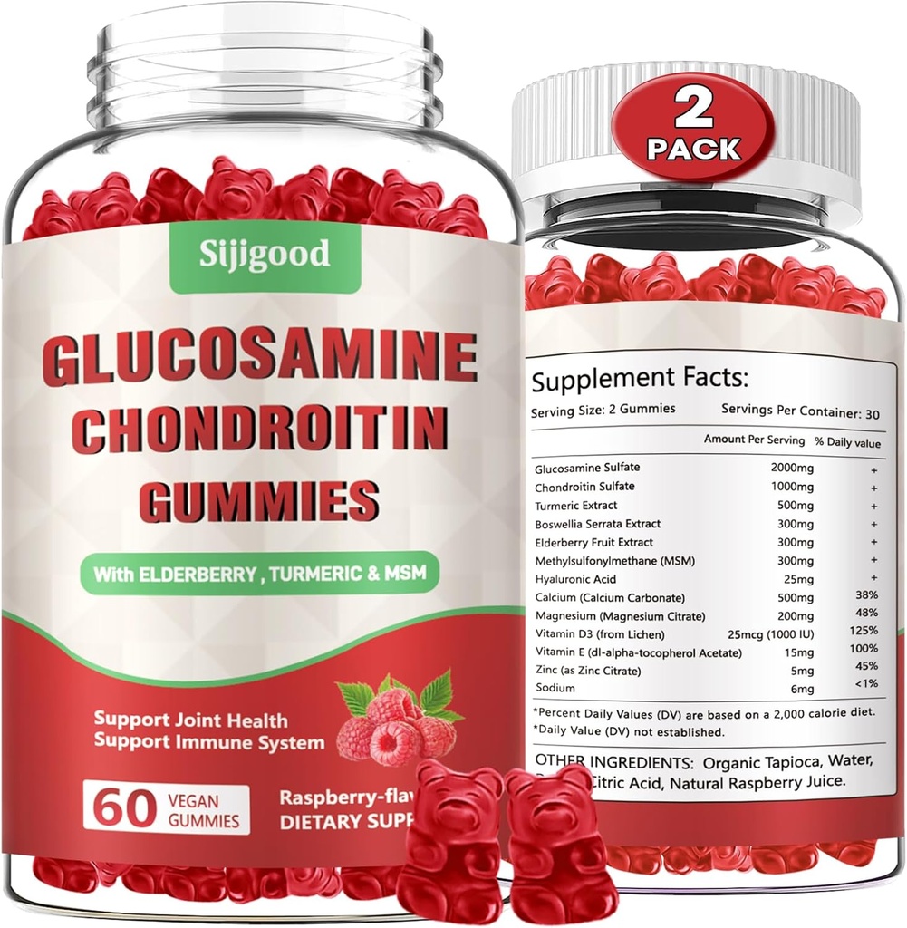 2 paquetes mejorados Glucosamine Chondroitin Gummies con MSM para adultos - Extra-Strength Joint Health & Flexibility, Antioxidant & Immune Support Supplement, 120 Count