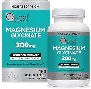 Qunol Magnesium Glycinate 300mg, 100% Glycinate Chelated Magnesium Suplemento, 150ct Tablets