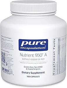 Pure Encapsulations Nutrient 950 A Without Copper & Iron TEN Hypoallergenic Multi-Vitamin/Mineral Formula for Optimal Health TEN 180 Capsules