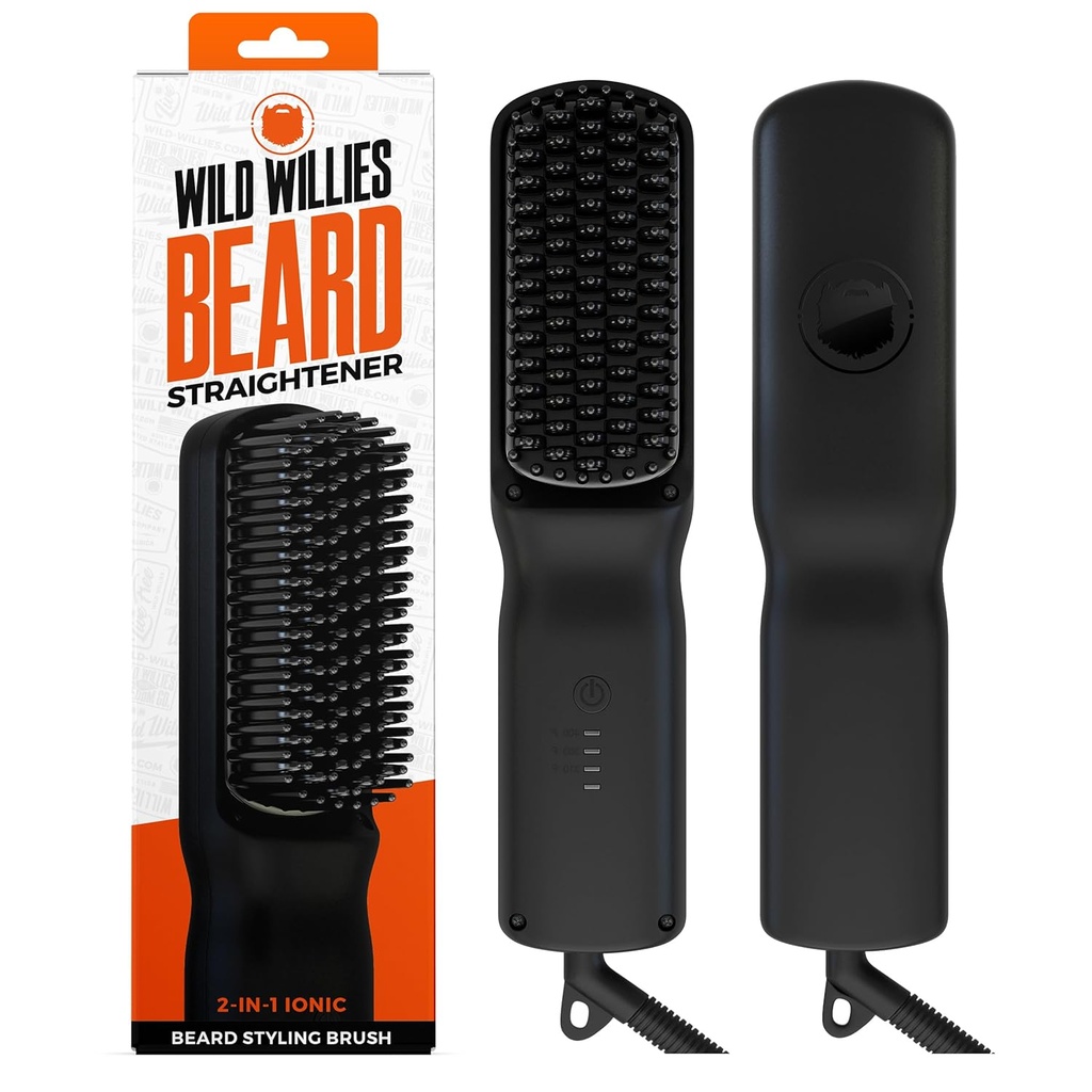 Salvaje Willies Straightener de barba para hombres - 3 Ajustes de temperatura, Tormenta Cerámica Cerámica Cepillo de barba calentado " Peineta caliente - Tecnología portátil, iónica, Pelo grueso " , 400F - Herramienta de baño