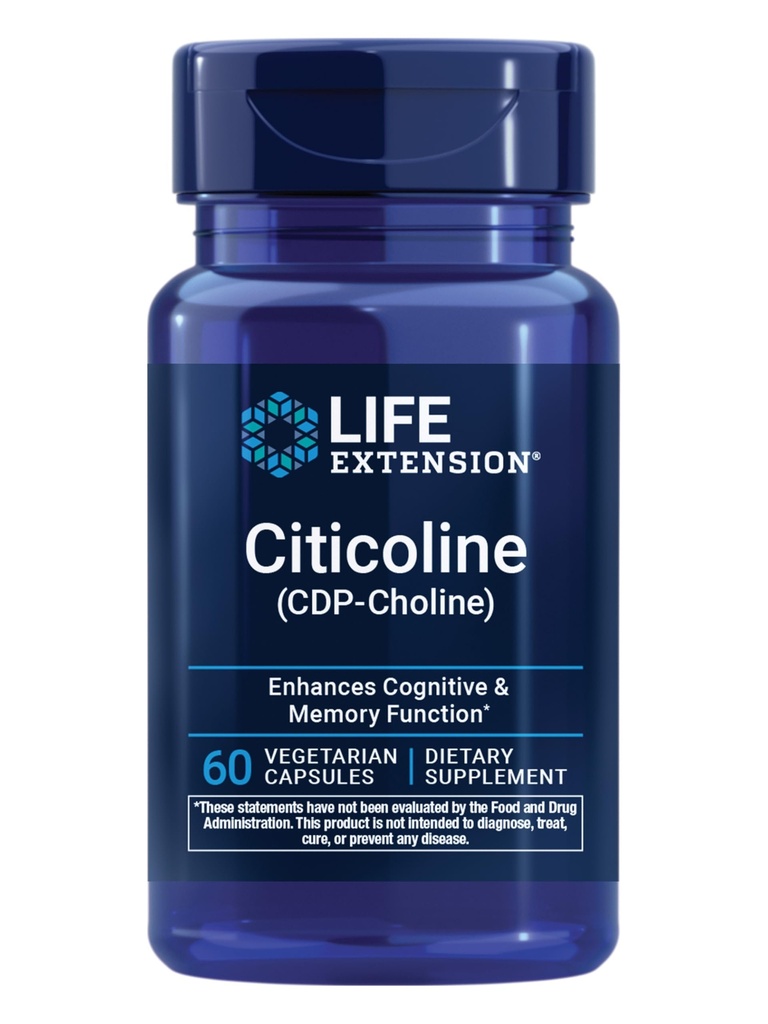 Life Extension Citicoline (CDP-Choline) - Citicoline Supplement for Brain & Cognitive Health, Focus, Attention, Memory Function - Non-GMO, Gluten Free, Vegetarian - 60 Capsules