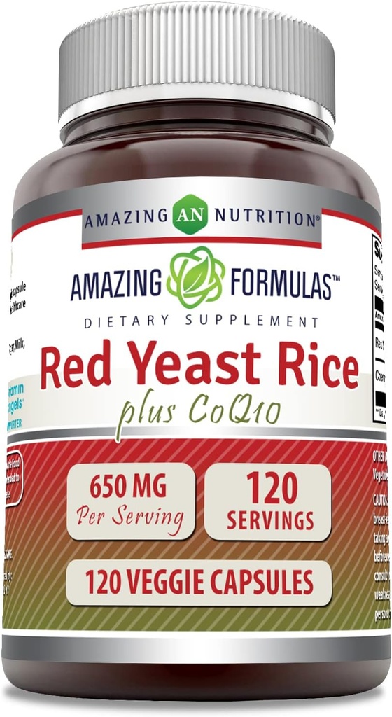 Impresionantes fórmulas Rice de levadura roja 600 Mg Plus Co Q-10 50 Mg 120 cápsulas vegetarianas