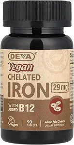 DEVA Vegan Chelated IRON 29 mg con añadido B-12 - 90 Tabletas ( Multi-Pack)