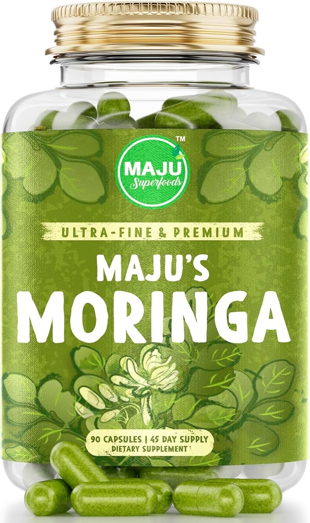 Maju Superfoods Orgánica Moringa Capsules, Hoja de Oleifera, Hojas de Moringa de calidad extrafina, Hojas de árbol de secado, Extracto de Moringa de Moringa
