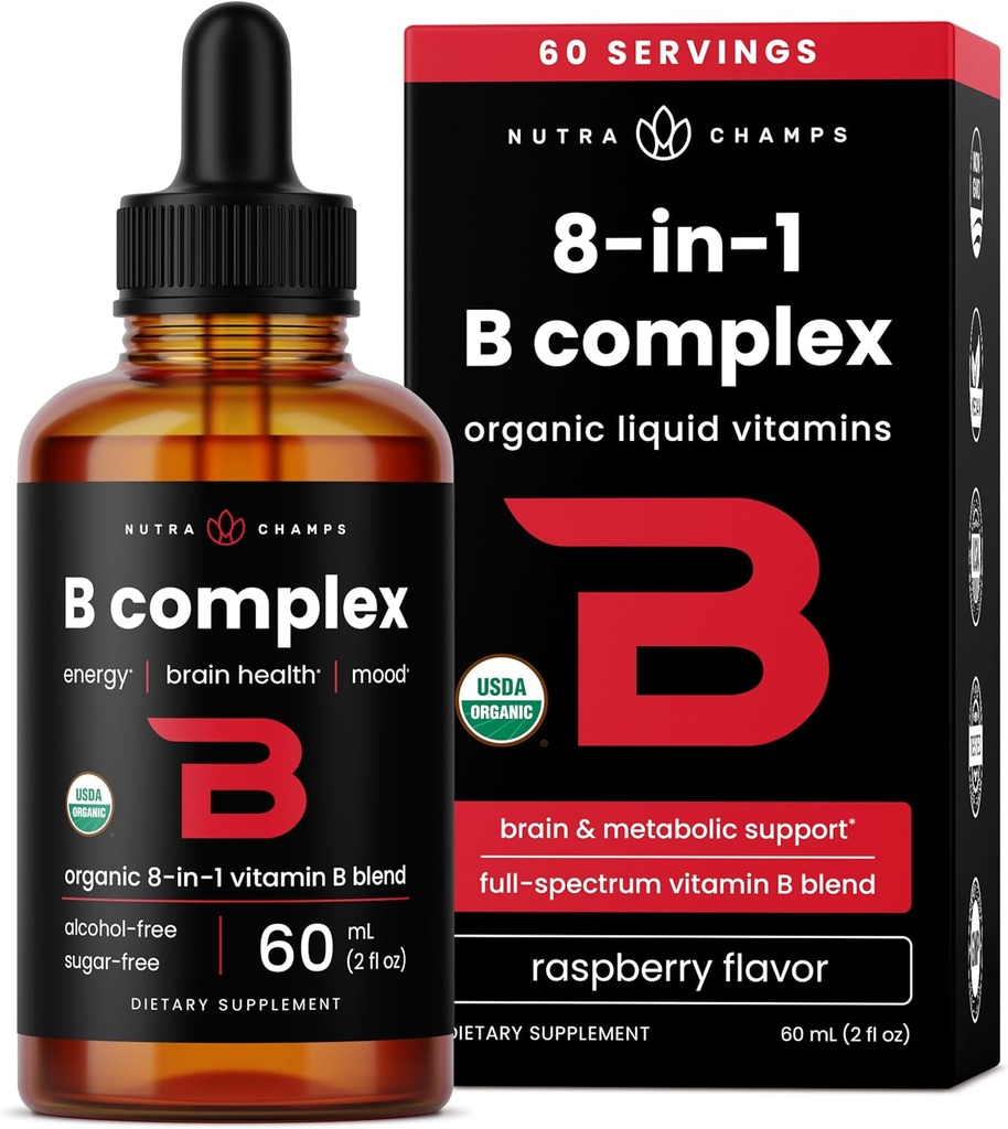 USDA Vitamina Orgánica B Complejo Líquidas gotas TENIDO B Vitaminas Suplemento Complejo con B1, B2, B3, B6, B7, B9 &amp; Methyl B12 gotas para adultos &amp; niños TEN Vegan Berry Flavor 2oz ANTE 60 Servings / 2 Month Supply