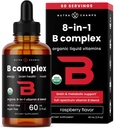 USDA Vitamina Orgánica B Complejo Líquidas gotas TENIDO B Vitaminas Suplemento Complejo con B1, B2, B3, B6, B7, B9 &amp; Methyl B12 gotas para adultos &amp; niños TEN Vegan Berry Flavor 2oz ANTE 60 Servings / 2 Month Supply