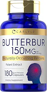 Carlyle Butterbur 150 mg  180 Capsules peru Potent Extract  Neurological Support Suplemento Silencio Non-GMO, Gluten Free, PA Free