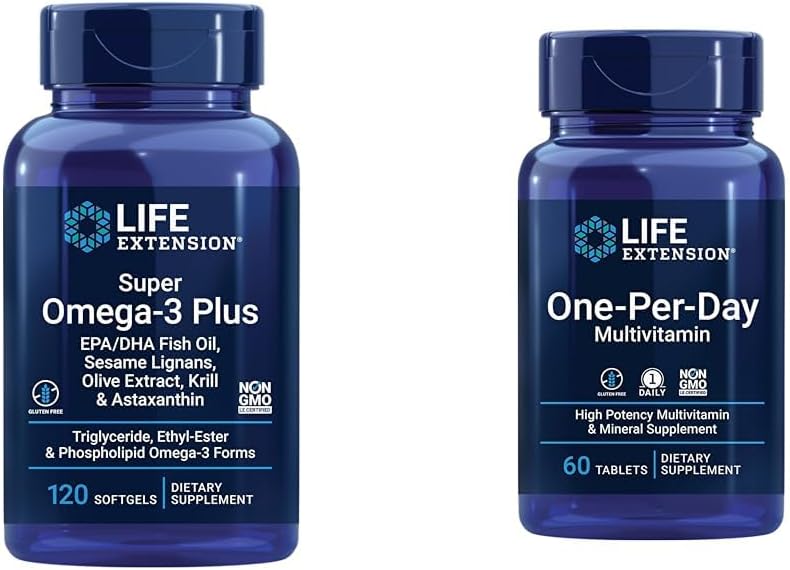 Life Extension Super Omega-3 Plus EPA/DHA Fish Oil, Sesame Lignans, Olive Extract & One-Per-Day Multivitamin – Packed with Over 25 Vitamins, Minerals & Plant