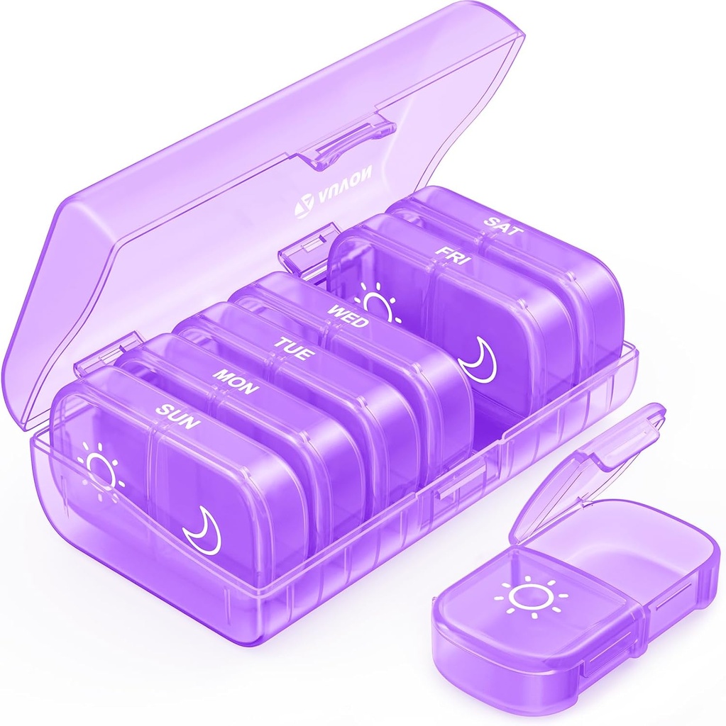 AUVON XL Organizador semanal de píldoras 2 veces al día, AM PM Caso de píldora con una gran apertura para fácil de usar, caja de píldoras 7 días Medicamentos de viaje organizador para medicamentos, vitaminas, aceites de pescado, suplementos