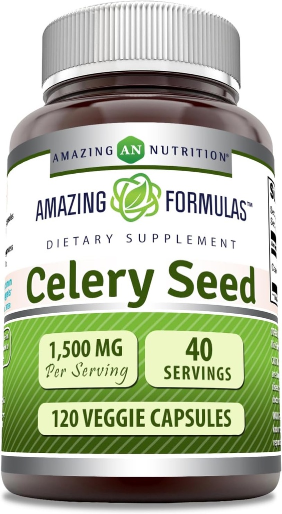 Amazing Fórmulas Celery Seed Extract Suplemento Silencio 1500 Mg Por Serving TEN 120 Veggie Capsules Silencio No-GMO TENIDO Gluten-Free TEN Made in USA