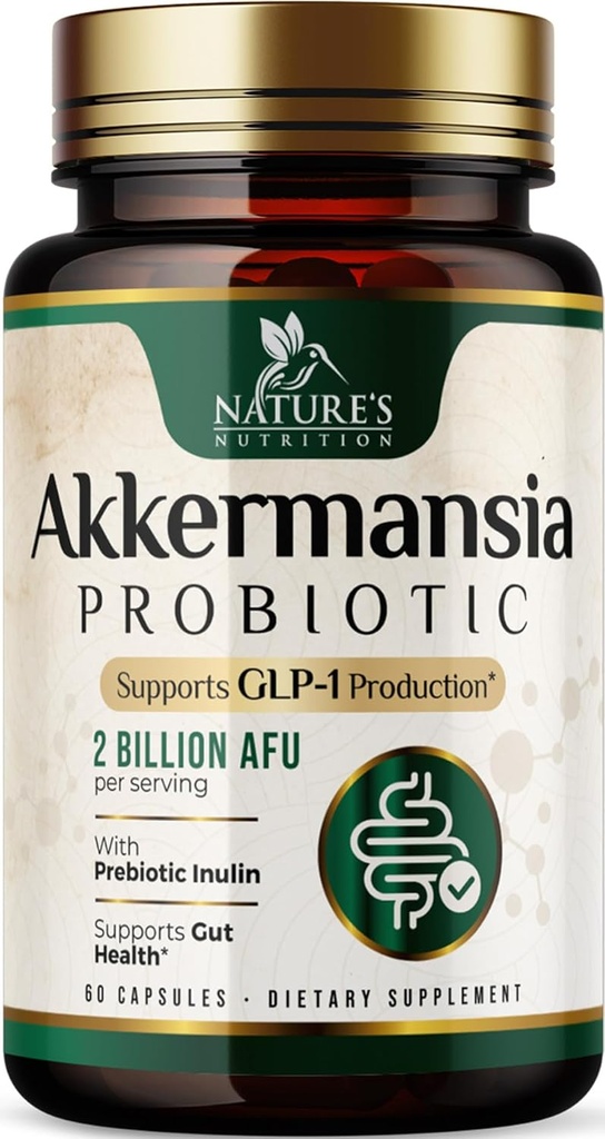 Akkermansia Probiotic Supplement for Women ' Men, Akkermansia Muciniphila GLP 1 Probiotics with Prebiotic, 2 Billion AFU, Natural Digestive, Gut Health, & GLP 1 Production Support, 60 capsules