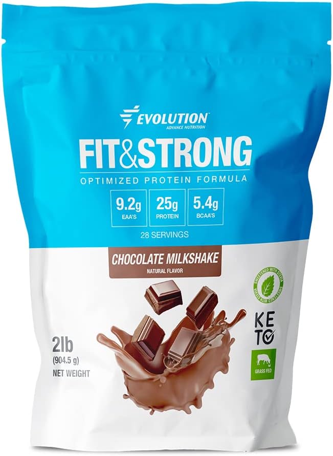 Evolution Advance Nutrition Fit & Strong - Pure Whey Protein Powder with BCAA, 100% Grass-Fed, Quick Absorbing and Fast Digesting for Optimal Muscle Recovery, Natural Flavor – 2 Pounds (Chocolate)