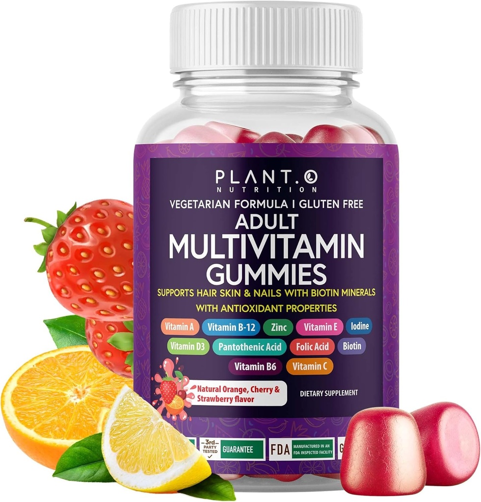 Gummies multivitamínicas completas para adultos – Todo en uno de vitamina A B C D E Zinc y Biotina - Adulto Vitamina Gummy para Energía e Inmunidad – 90 Delicious Gluten Free and Veggie Gummies