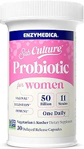 Enzymedica SubCulture Probiotics for Women's Vaginal & Urinary Health, 50 Billion CFU, Supports Immune + Digestive Health & Regularity, 30 Count