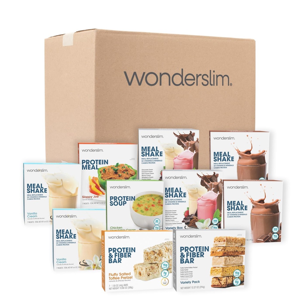 Wonderslim 4 Week Weight Loss Meal Kit – 140 Ready to Eat Diet Foods for Weight Loss, Prepackaged Meals & Snacks for Men & Women, with Built-in Structure for Long-Term Success