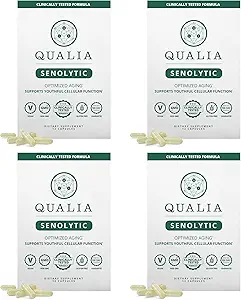 Qualia Life Sciences Qualia Senolytic Ultimate Formula for Enhanced Cell Rejuvenation 2-Day Aging lentamenteLongevity Support Regimen w. Fisetin,Quercetin, Piperlongumine,Senactiv,Curcumin(Pack of 4)