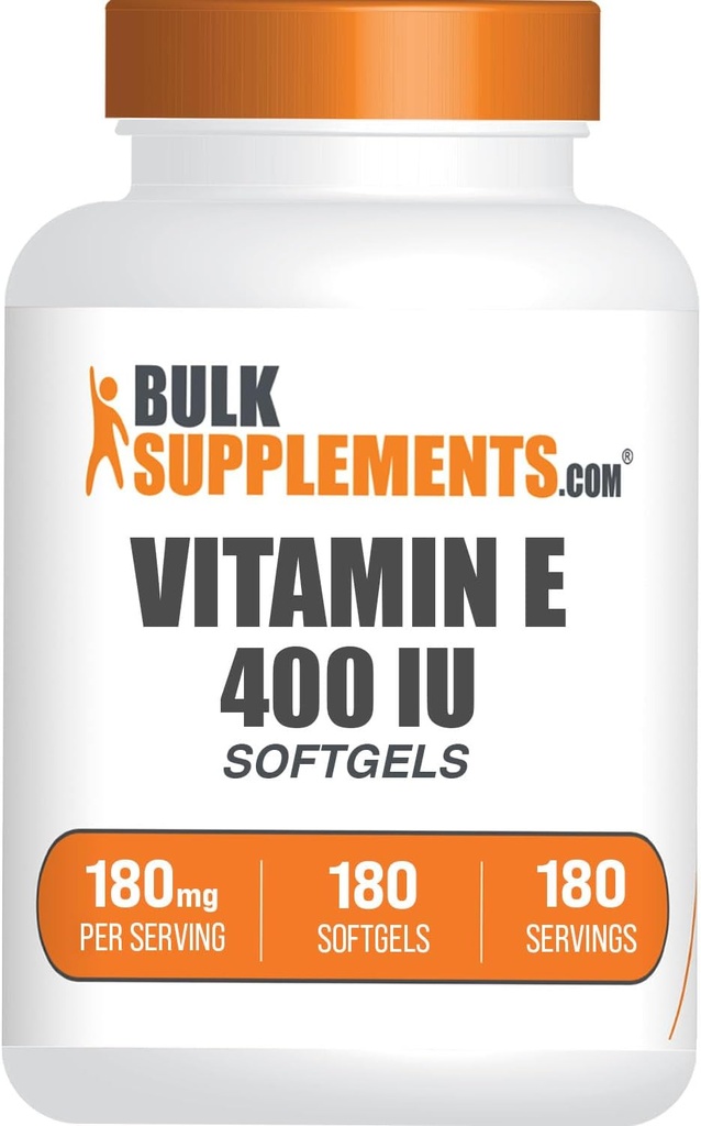 BulkSupplements.com Vitamin E 400 IU Softgels - Vitamin E Supplement, as D-Alpha-Tocopherol, Antioxidants - Gluten Free, 1 Softgel per Serving, 180 Count (Pack of 1)