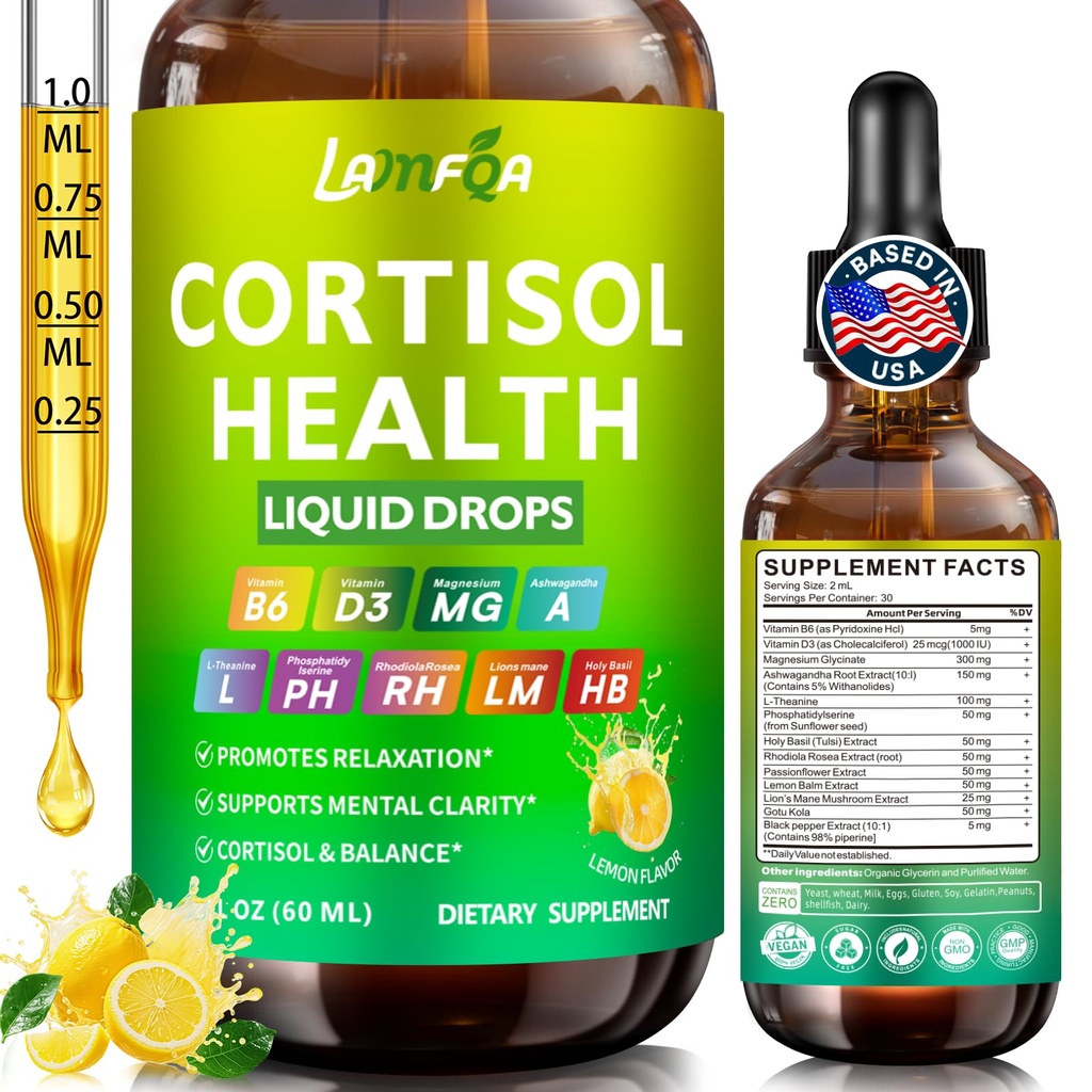 13 in 1 Cortisol Reducer for Women - Cortisol Supplements with Magnesium Glycinate, Ashwagandha, L-Theanine, Supports Stress Relief, Sleep, Hormone Balance & Mood, Fast Absorbing Formul (Lemon Flavor)