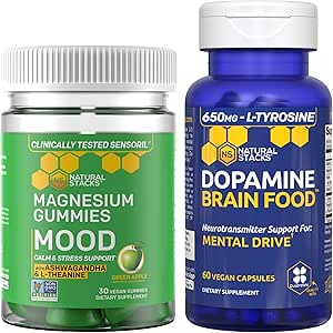 NATURAL STACKS Mood Magnesium Gummies + Dopamine Brain Food Bundle - Focus & Mood Support* - 90 Total Pieces