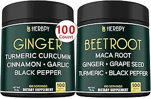 Bundle 5in1 Ginger Suplemento &amp; 6in1 Beet Root Capsules - Apoya la salud del corazón, inmune y digestivo