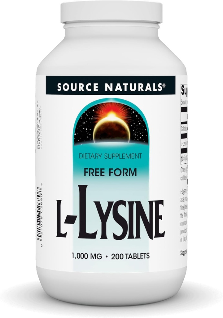 Fuente Naturals L-Lysine Free Form, 1000 mg - Suplemento Aminoácidos Apoya la formación energética &amp; Collagen - 200 Tablets