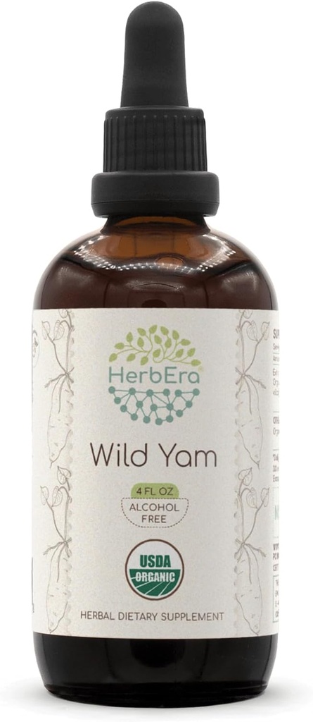 HerbEra Wild Yam B120 USDA Extracto herbario libre de alcohol orgánico Tintura, gotas líquidas concentradas Yam natural salvaje (corea Villosa) Root 4 fl oz