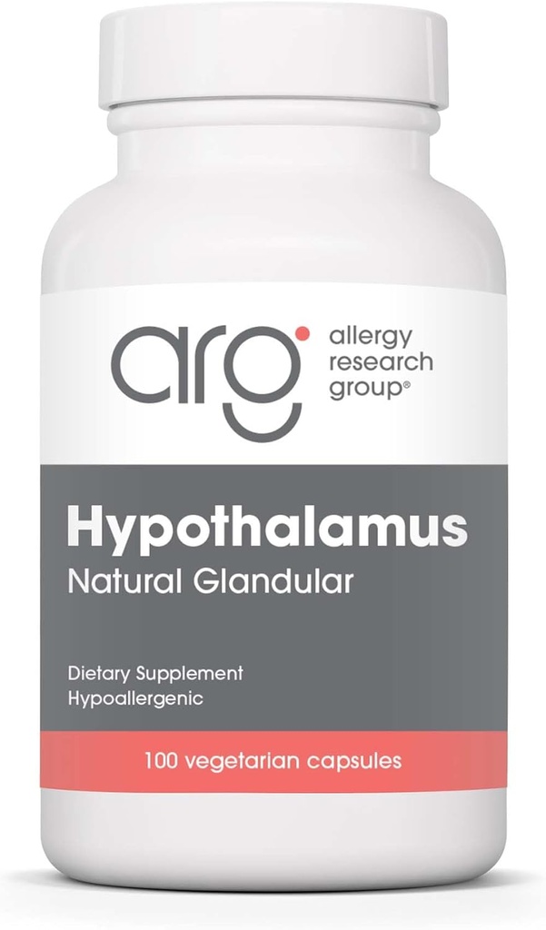 Grupo de Investigación de Alergia Suplemento de Hipothalamus - Apoyo endocrino, Glandular natural, 500 mg Apoyo Adrenal, Pituitaria Adrenal, Función de Gland Adrenal, Bovino, Liofilizado, Vegicaps - 100 Cuenta