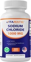 Vitamatic Sodium Chloride 1000mg – 365 Tablets Electrolyte Replenisher " Hydration Support – Non-GMO, Gluten-Free