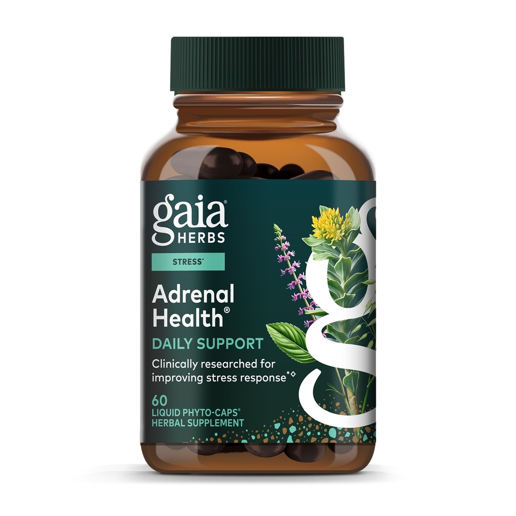 Gaia Herbs Adrenal Health Daily Support - Herbal Supplement with Ashwagandha, Holy Basil & Schisandra - Help Maintain Healthy Energy & Stress Levels* - 60 Vegan Liquid Phyto-Caps (30 Servings)