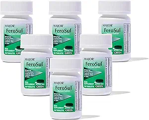 Mayor Ferosul - Sulfato ferroso 325 mg Tabletas con 65 mg de hierro elemental - Suplemento de hierro para mujeres, hombres - verde - 100 Tabletas (6 Pack)