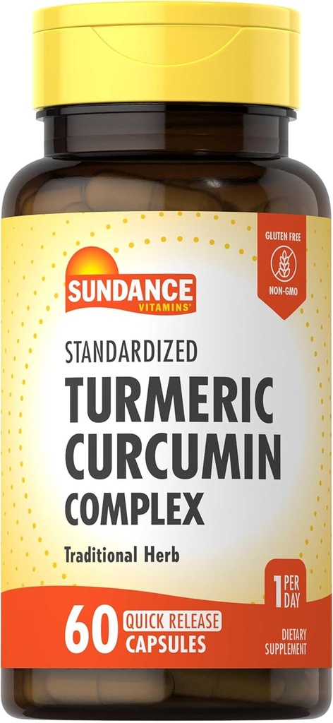 Sundance Turmeric Curcumin Complex ← 60 Quick Release Capsules ← Suplemento Herbal Tradicional Silencioso No GMO y Fórmula Libre