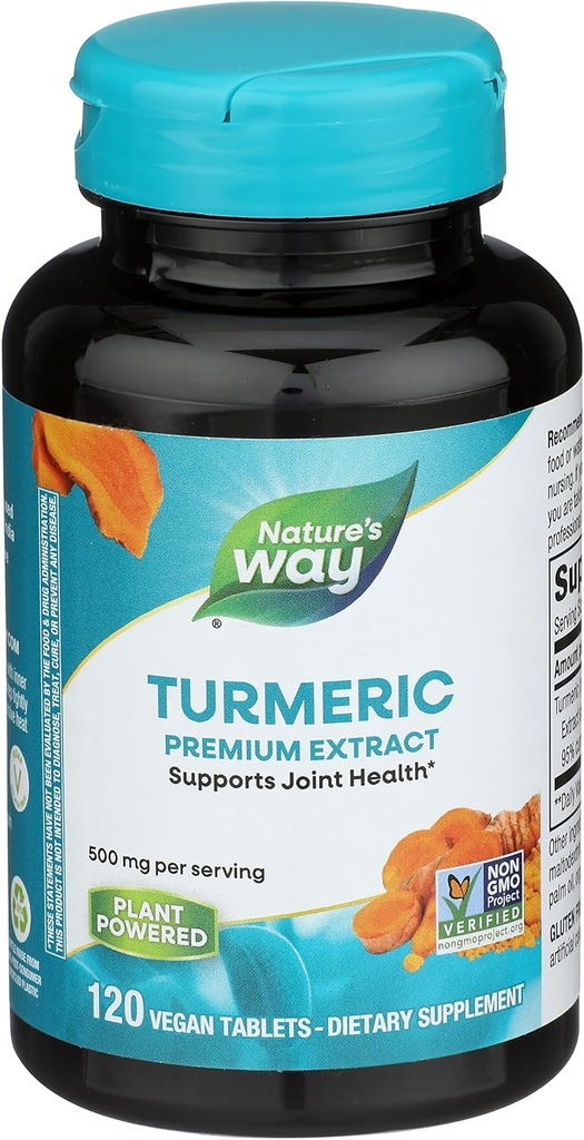 Nature's Way Turmeric Premium Extract - Supports Joint Health* - Non-GMO Project Verified - 500 mg per Serving - Joint Supplement Turmeric Tablets* - Gluten Free - 120 Tablets