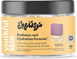 Piel Juvenil Chewsy, Vitaminas Frutas, Fórmula de Radiancia & Hidración, Ácido Hialurónico, Extracto de semillas de uva, Antioxidantes & Minerales, Vitaminas Raspberry Lemonade Flavor 30-Day Supply