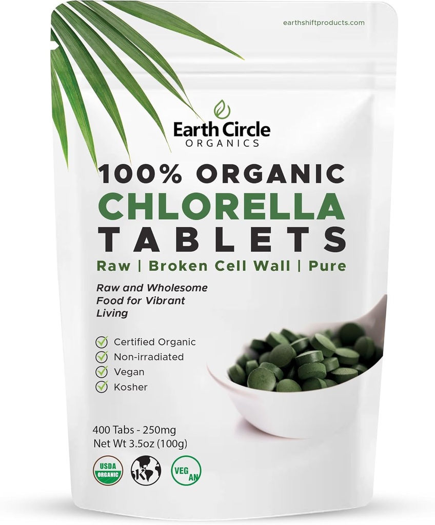 Clorella orgánica Tablets 400 Conde ← High Potency Superfood Silencio Chlorophyll Pills del 100% Pura Alga Verde ← Murallón roto para la absorción máxima ← Vegan, Kosher, Non-GMO  durable 4 Tabs per Day (1-Pack)
