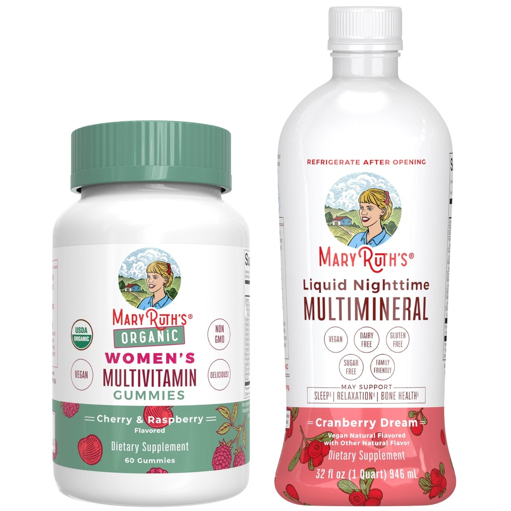 MaryRuth's Multivitamin Gummies for Women (Cherry & Raspberry) & Liquid Nighttime Multimineral (Cranberry) ← Clean Label Project Verified® ← Vegan, Non-GMO peru Beauty, Bedtime, Health