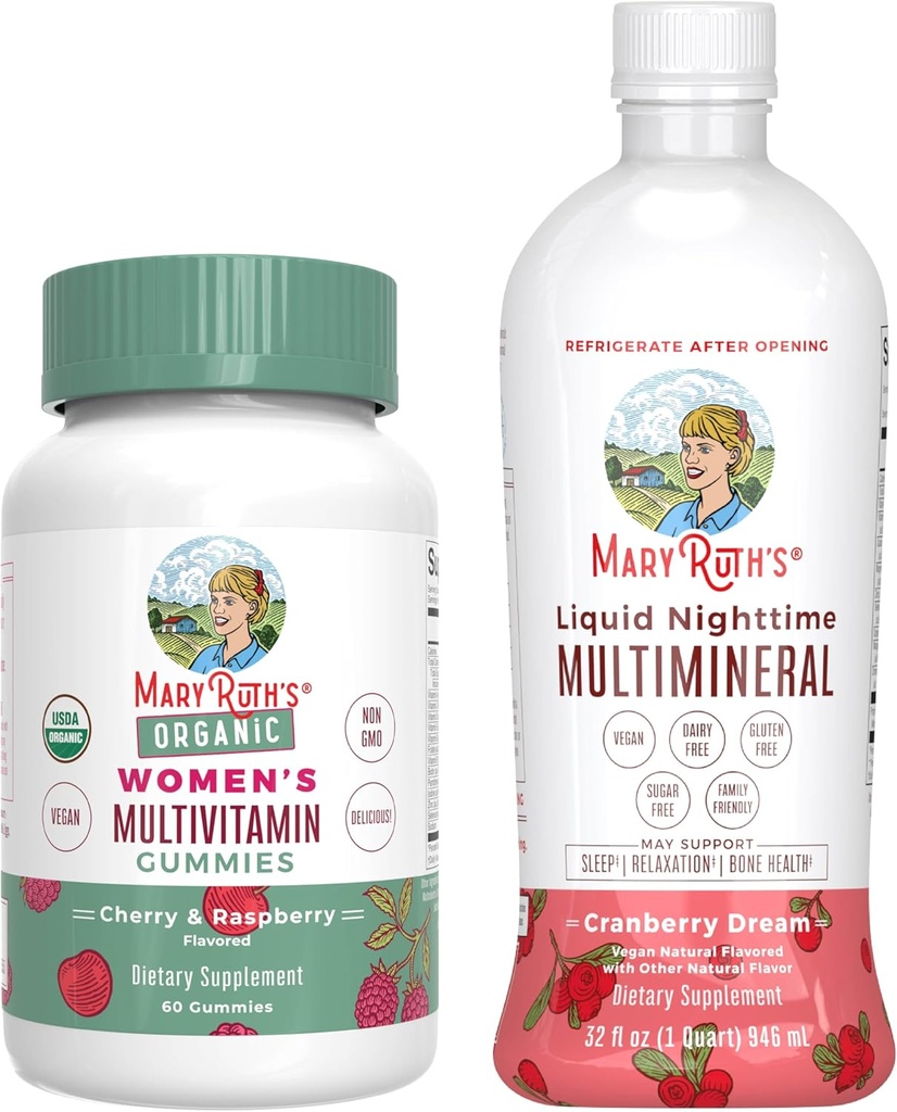 MaryRuth's Multivitamin Gummies for Women (Cherry & Raspberry) & Liquid Nighttime Multimineral (Cranberry) ← Clean Label Project Verified® ← Vegan, Non-GMO peru Beauty, Bedtime, Health