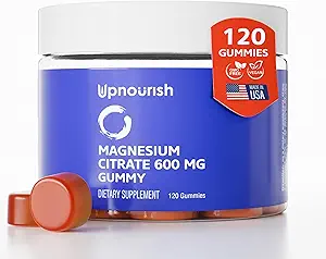 UpGummies de Magnesio Nourish para Adultos &amp; Niños Magnesio Citrate Gummies 600mg, Suplemento de calma para la relajación muscular, bonificación y salud digestiva, Citrato de Magnesio, Vegan, No GMO, 120 Conde